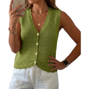 image:imageGRECERELLE Womens Summer Sleeveless V Neck Sweater Vest Knit Tank TopDill Green