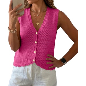 image:imageGRECERELLE Womens Summer Sleeveless V Neck Sweater Vest Knit Tank TopHot Pink