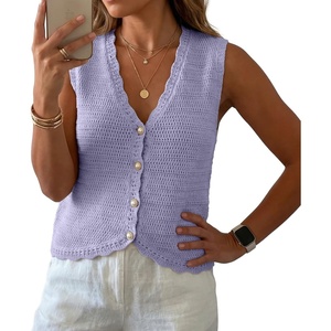 image:imageGRECERELLE Womens Summer Sleeveless V Neck Sweater Vest Knit Tank TopLavender