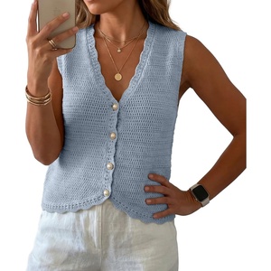 image:imageGRECERELLE Womens Summer Sleeveless V Neck Sweater Vest Knit Tank TopLight Blue