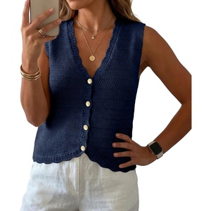 image:imageGRECERELLE Womens Summer Sleeveless V Neck Sweater Vest Knit Tank TopNavy Blue