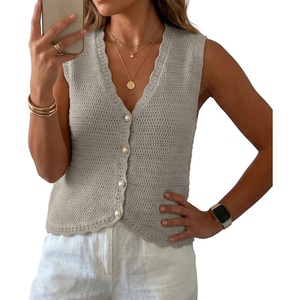 image:imageGRECERELLE Womens Summer Sleeveless V Neck Sweater Vest Knit Tank TopSmoky Gray
