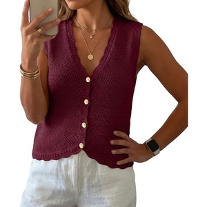 image:imageGRECERELLE Womens Summer Sleeveless V Neck Sweater Vest Knit Tank TopWine Red