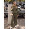image:imageGRECERELLE 2026 Womens Athleisure Set Sweatshirt amp Wide Leg SweatpantsArmy Green