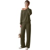 image:imageGRECERELLE 2026 Womens Athleisure Set Sweatshirt amp Wide Leg SweatpantsArmy Green