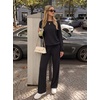 image:imageGRECERELLE 2026 Womens Athleisure Set Sweatshirt amp Wide Leg SweatpantsBlack