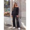 image:imageGRECERELLE 2026 Womens Athleisure Set Sweatshirt amp Wide Leg SweatpantsBlack
