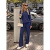 image:imageGRECERELLE 2026 Womens Athleisure Set Sweatshirt amp Wide Leg SweatpantsNavy Blue