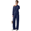 image:imageGRECERELLE 2026 Womens Athleisure Set Sweatshirt amp Wide Leg SweatpantsNavy Blue