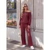 image:imageGRECERELLE 2026 Womens Athleisure Set Sweatshirt amp Wide Leg SweatpantsWine Red
