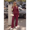 image:imageGRECERELLE 2026 Womens Athleisure Set Sweatshirt amp Wide Leg SweatpantsWine Red