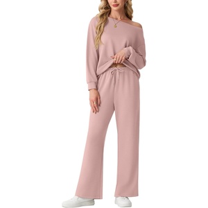 image:imageGRECERELLE 2026 Womens Athleisure Set Sweatshirt amp Wide Leg SweatpantsRose Pink