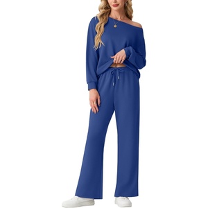 image:imageGRECERELLE 2026 Womens Athleisure Set Sweatshirt amp Wide Leg SweatpantsRoyal Blue