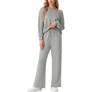 image:imageGRECERELLE 2026 Womens Athleisure Set Sweatshirt amp Wide Leg SweatpantsVglight Gray