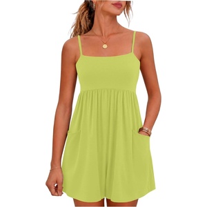 image:imageGRECERELLE Cotton Summer Rompers for Women 2026 Athleisure Jumpsuit ShortsLemon Yellow