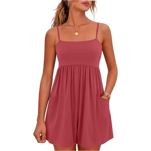 image:imageGRECERELLE Cotton Summer Rompers for Women 2026 Athleisure Jumpsuit ShortsRust Red